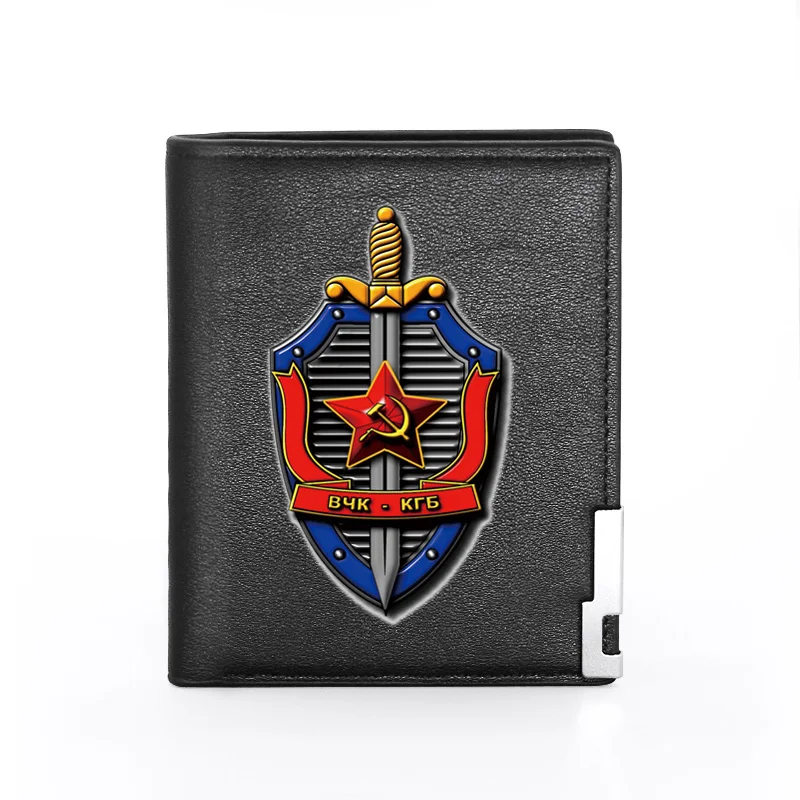 

Black Classic KGB Printing Wallet Leather Purse For Men Credit Card Holder Short Purse